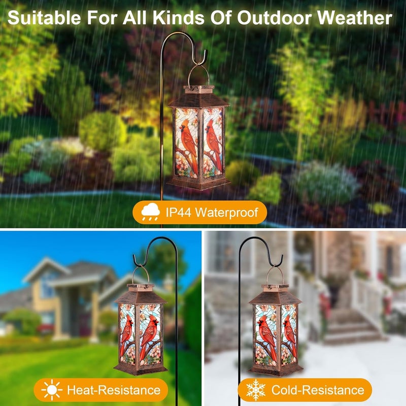 Doogarden Solar Lantern Outdoor Waterproof Cardinal Garden Decor Birthday Gifts for Women Mom and Grandma Solar LED Plastic Decorative Hanging Light for Yard(Cardinal) - Image 3